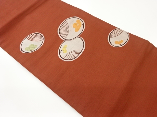 丸に波紋・花模様織出し名古屋帯